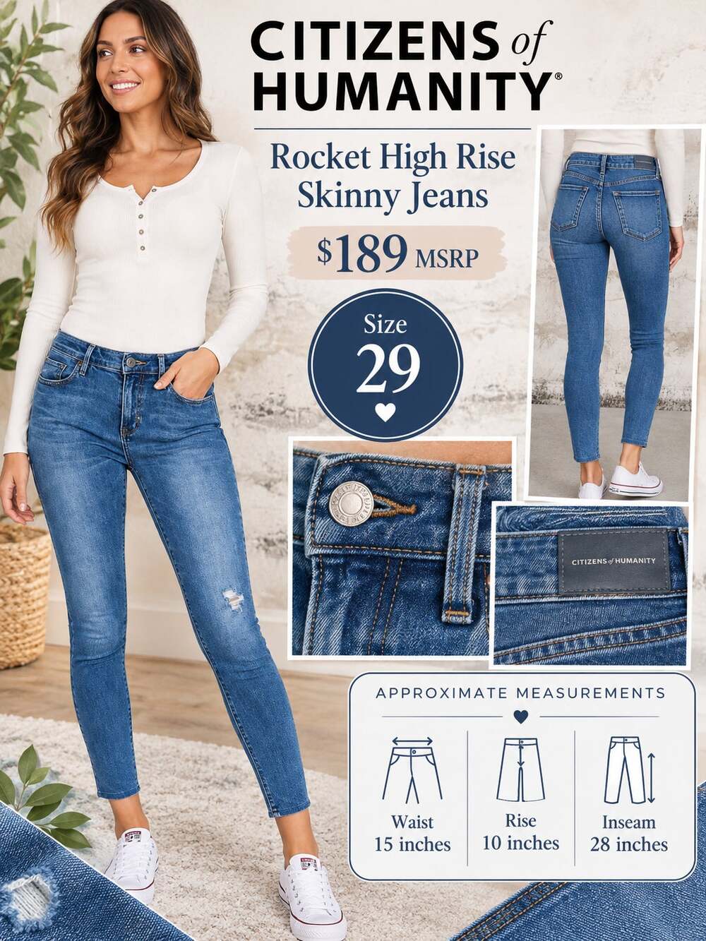 Citizens of Humanity $189 Rocket High Rise Skinny Jeans Size 29